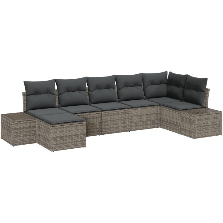 7-delat trädgårdsoffaset med kuddar Grå Poly konstrotting vidaXL 319 x 154 x 69 cm – bild 2