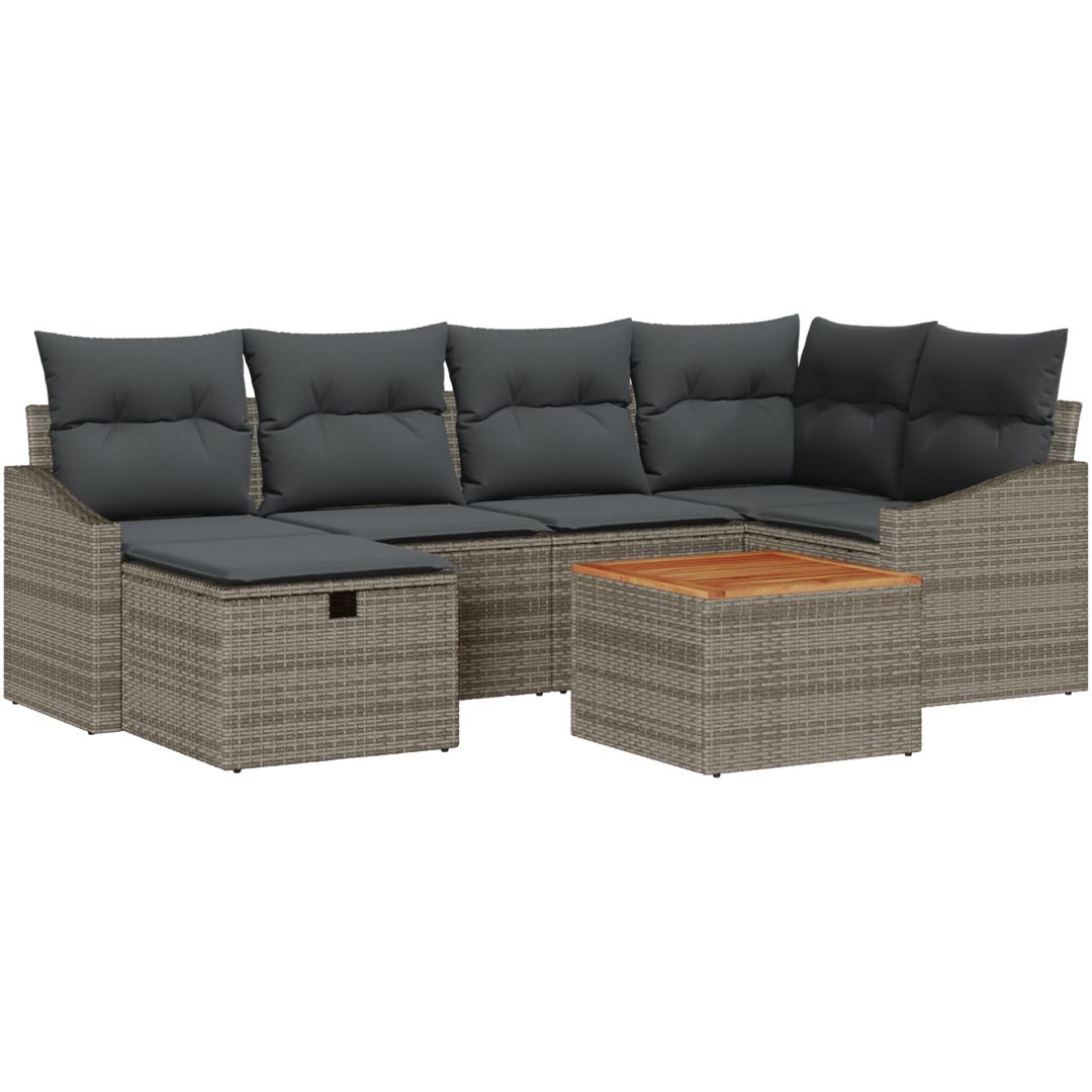 7-delat Trädgårdsoffaset med Kuddar Grå Poly Rattan vidaXL 55 x 55 x 37 cm – bild 2