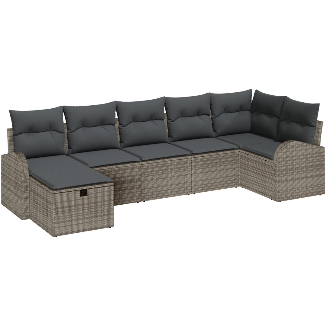 7-delat trädgårdsoffaset med kuddar grå poly rotting vidaXL 289 x 124 x 85 cm – bild 2
