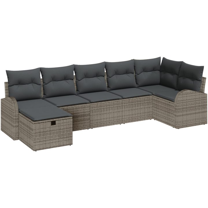 7-delat trädgårdsoffaset med kuddar grå poly rotting vidaXL 289 x 124 x 85 cm – bild 2