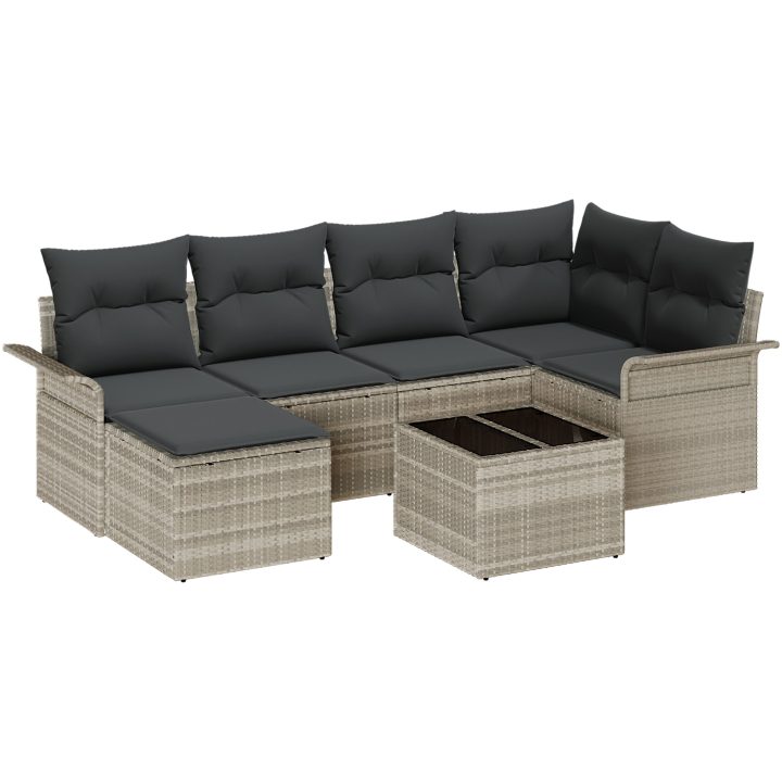 7-delat Trädgårdsoffaset med kuddar grå polyrottning vidaXL 55 x 55 x 37 cm – bild 2
