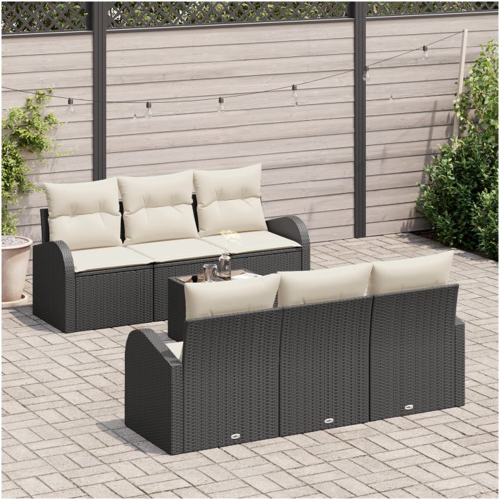 7-delat Trädgårdsoffaset med kuddar i svart konstrotting vidaXL 55 x 55 x 37 cm – bild 3