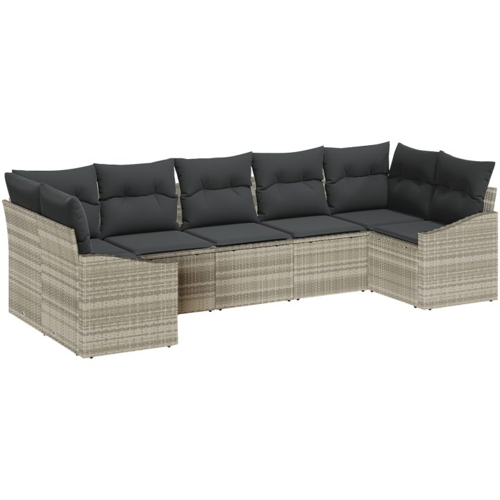 7-delat trädgårdsoffaset med kuddar Ljusgrå poly rattan vidaXL 289 x 123.5 x 85 cm – bild 2