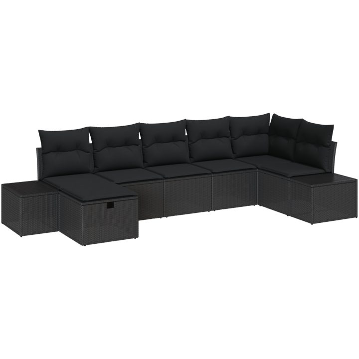 7-delat trädgårdsoffaset med kuddar svart poly rotting vidaXL 319 x 154 x 85 cm – bild 2