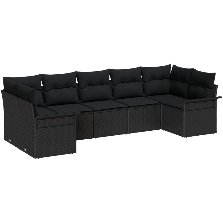 7-delat trädgårdsoffaset med kuddar svart polyrotting vidaXL 289 x 132.5 x 85 cm – bild 2