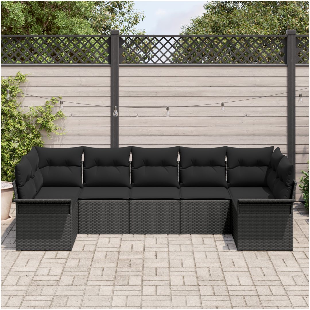 7-delat trädgårdsoffaset med kuddar svart polyrotting vidaXL 289 x 132.5 x 85 cm – bild 3