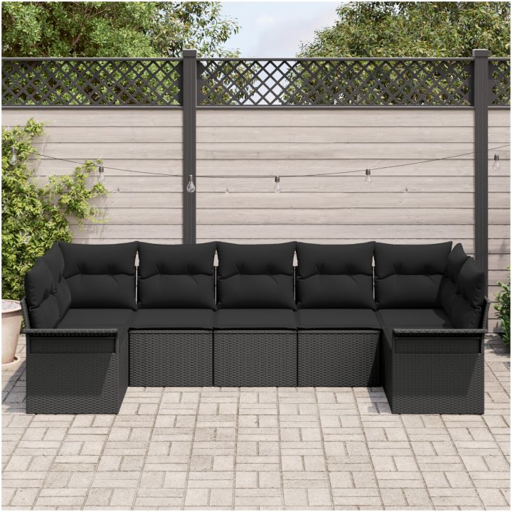 7-delat trädgårdsoffaset med kuddar svart polyrotting vidaXL 289 x 132.5 x 85 cm – bild 3