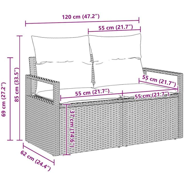 7-delat trädgårdsoffasete med kuddar grå polyroting akacia vidaXL Medium – bild 9