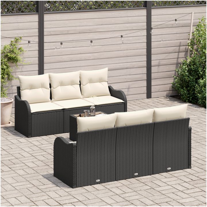 7-delat Trädgårdsoffasett med Dynor Svart Poly Rattan vidaXL 55 x 55 x 37 cm – bild 3