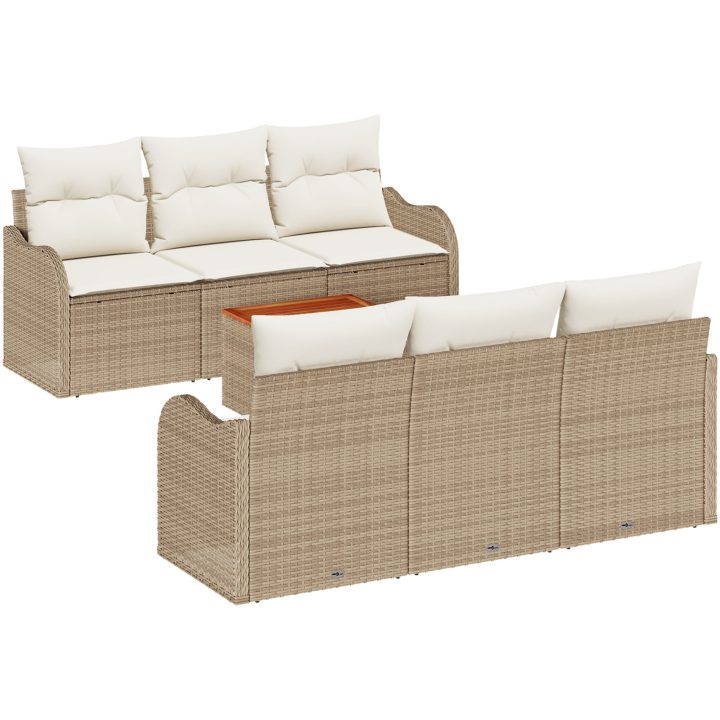 7-delat trädgårdsoffasett med kuddar beige polyroting akacia vidaXL Stor – bild 2