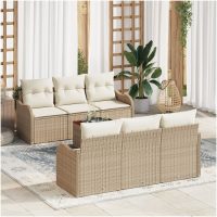 7-delat trädgårdsoffasett med kuddar beige polyroting akacia vidaXL