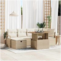 7-delat trädgårdsoffasett med kuddar i beige poly rattan vidaXL