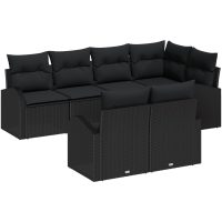 7-delat Trädgårdsoffasett med Kuddar Svart Poly Rattan vidaXL