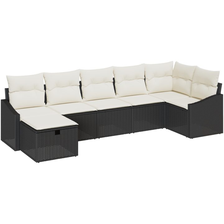 7-delat Trädgårdsofferset med kuddar Svart Poly Rottning vidaXL 55 x 62 x 69 cm – bild 2