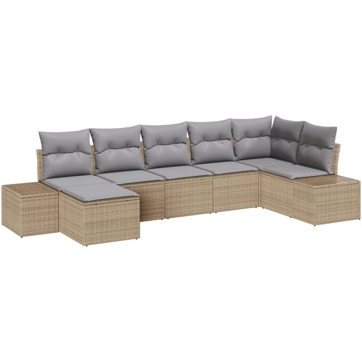 7-delat trädgårdsoffeset med kuddar i beige poly rattan vidaXL 319 x 154 x 69 cm – bild 2