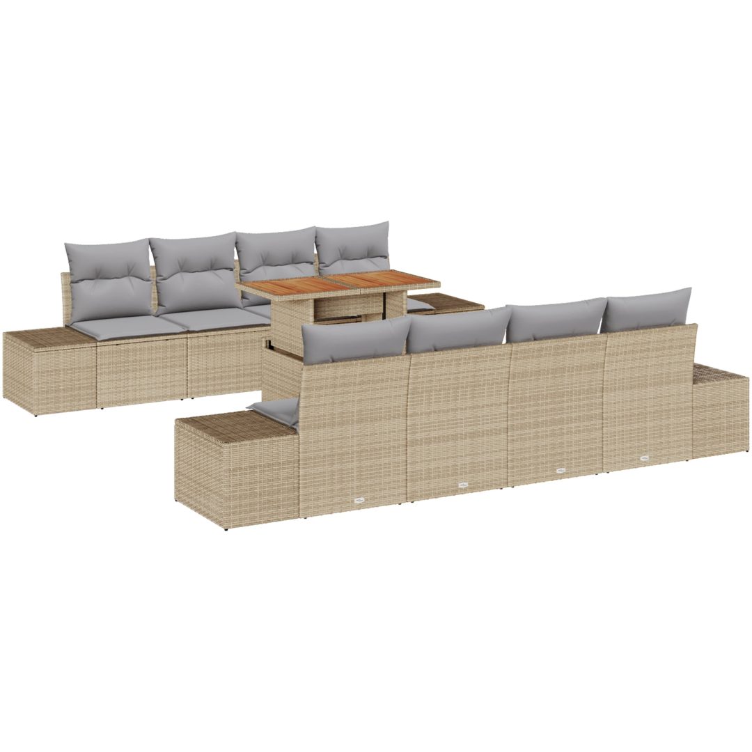 7-delat trädgårdsoffmöbelset med kuddar Beige Poly Rotting vidaXL 100 x 55 x 73 cm – bild 2