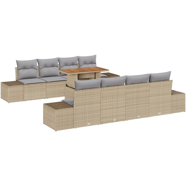 7-delat trädgårdsoffmöbelset med kuddar Beige Poly Rotting vidaXL 100 x 55 x 73 cm – bild 2