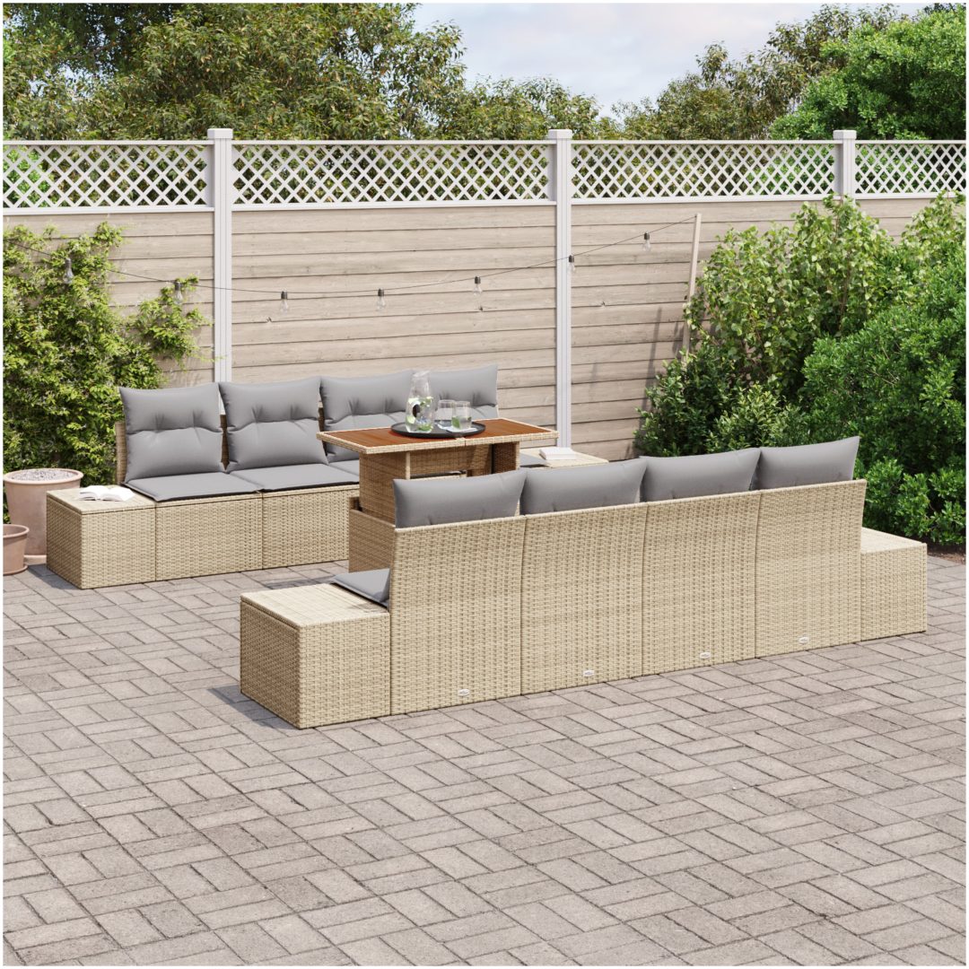 7-delat trädgårdsoffmöbelset med kuddar Beige Poly Rotting vidaXL 100 x 55 x 73 cm – bild 3