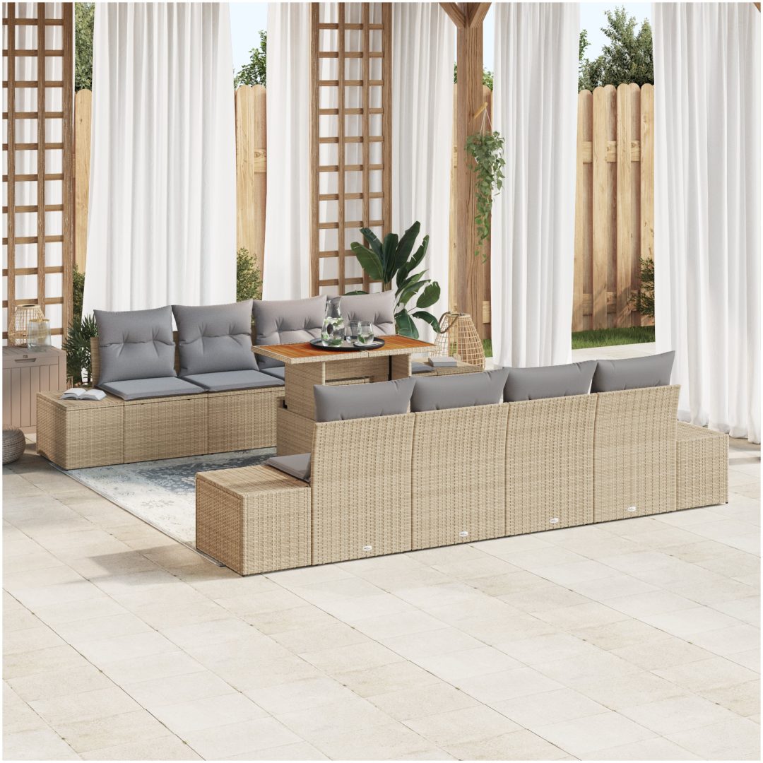 7-delat trädgårdsoffmöbelset med kuddar Beige Poly Rotting vidaXL 100 x 55 x 73 cm