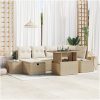 7-delat trädgårdsoffset med dynor beige poly rotting vidaXL 100 x 55 x 73 cm – miniatyr 1