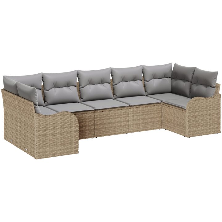 7-delat Trädgårdsoffset med Kuddar Beige Poly Rattan vidaXL Stor – bild 2