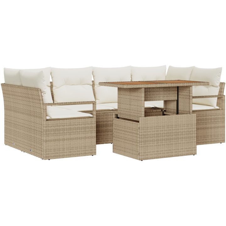 7-delat Trädgårdsoffset med Kuddar Beige Poly-rotning Akacia vidaXL Stort – bild 2