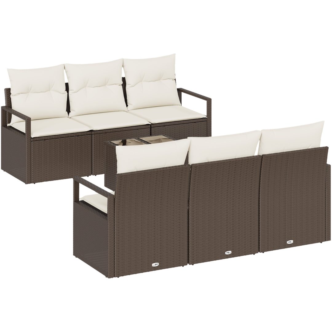 7-delat Trädgårdsoffset med Kuddar Brun Poly Rattan vidaXL Standard – bild 2