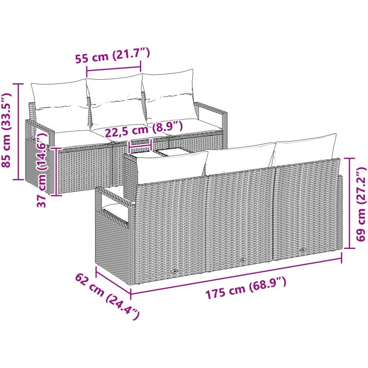 7-delat Trädgårdsoffset med Kuddar Brun Poly Rattan vidaXL Standard – bild 8