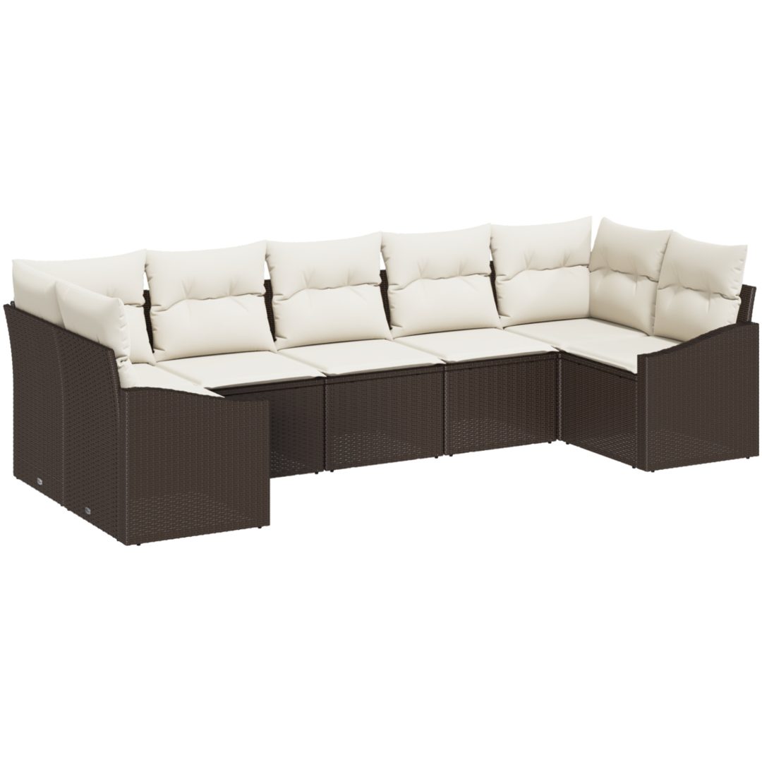 7-delat Trädgårdsoffset med Kuddar Brun Poly Rattang vidaXL 289 x 123.5 x 85 cm – bild 2