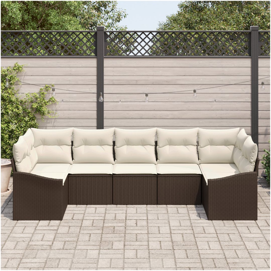 7-delat Trädgårdsoffset med Kuddar Brun Poly Rattang vidaXL 289 x 123.5 x 85 cm – bild 3