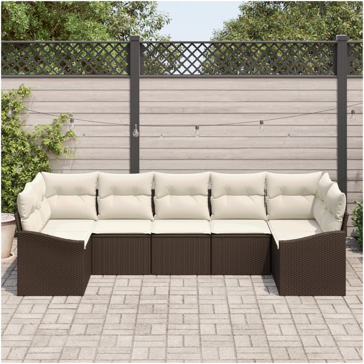7-delat Trädgårdsoffset med Kuddar Brun Poly Rattang vidaXL 289 x 123.5 x 85 cm – bild 3