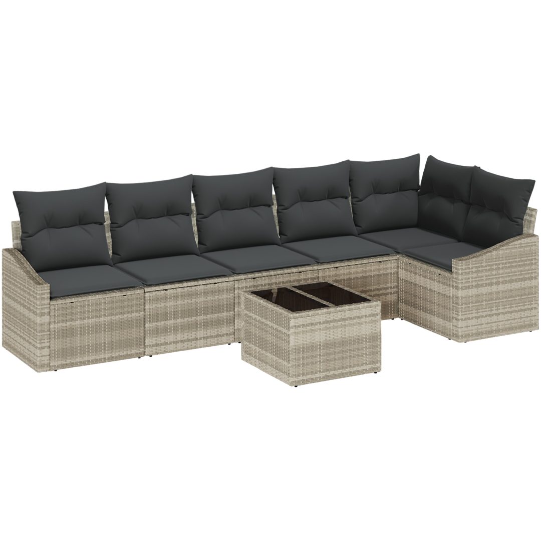 7-delat trädgårdsoffset med kuddar grå poly rattan vidaXL 288.5 x 123.5 x 85 cm – bild 2