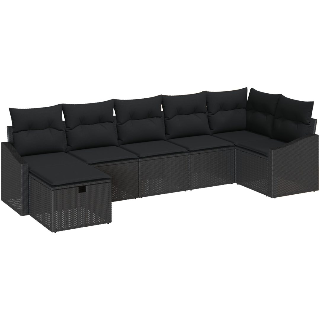 7-delat trädgårdsoffset med kuddar i svart polyrotting vidaXL 288.5 x 123.5 x 85 cm – bild 2
