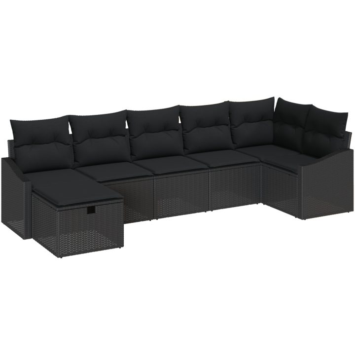 7-delat trädgårdsoffset med kuddar i svart polyrotting vidaXL 288.5 x 123.5 x 85 cm – bild 2