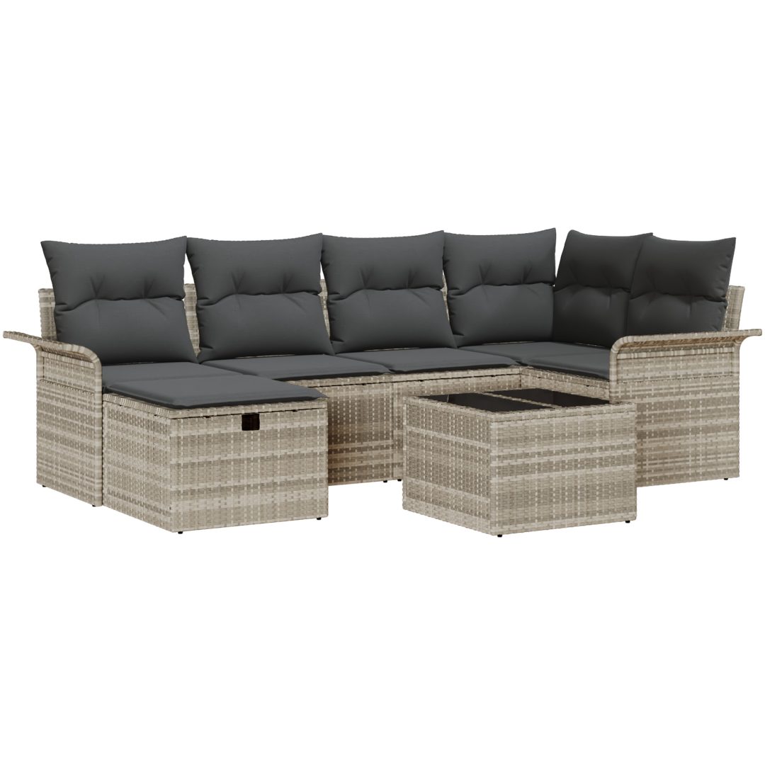 7-delat trädgårdsoffset med kuddar ljusgrå poly rattan vidaXL 242.5 x 132.5 x 85 cm – bild 2