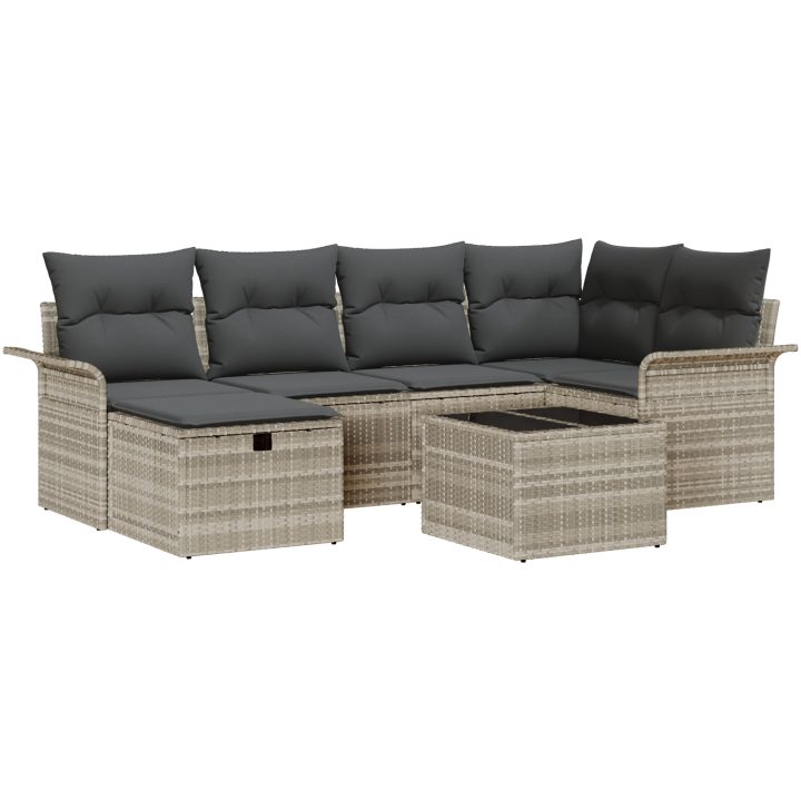 7-delat trädgårdsoffset med kuddar ljusgrå poly rattan vidaXL 242.5 x 132.5 x 85 cm – bild 2