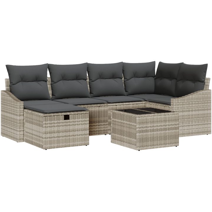 7-delat trädgårdsoffset med kuddar ljusgrå polyroting vidaXL 55 x 62 x 69 cm – bild 2