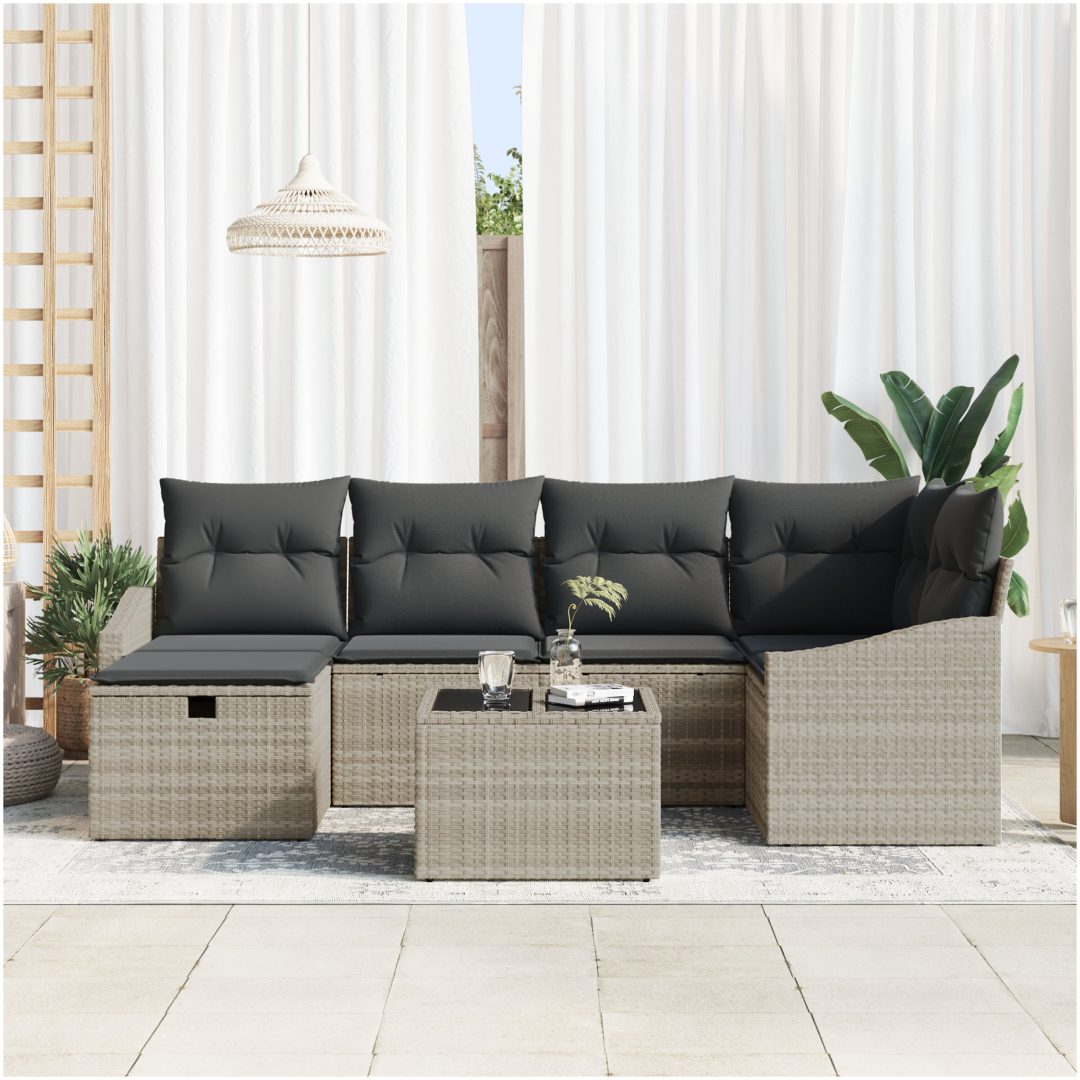 7-delat trädgårdsoffset med kuddar ljusgrå polyroting vidaXL 55 x 62 x 69 cm – bild 3