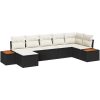 7-delat trädgårdsoffset med kuddar, svart poly rattan och akacia vidaXL 319 x 154 x 85 cm – miniatyr 2