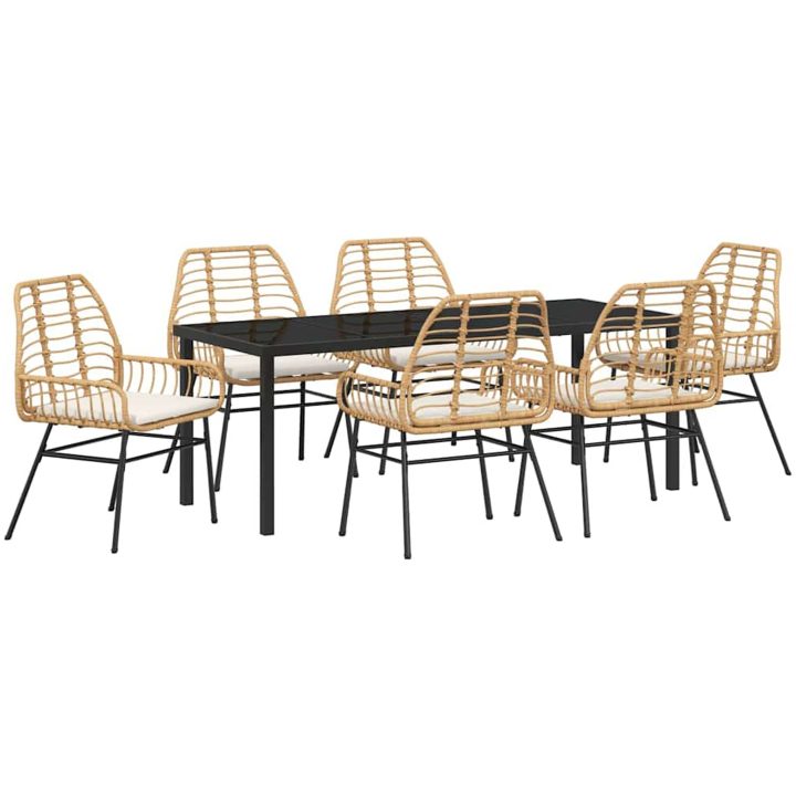 7-delat trädgårdsserveringsset med kuddar i brunt poly rattan vidaXL 200 x 80 x 73 cm – bild 2