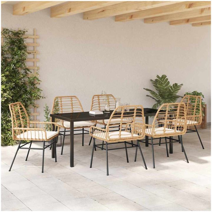 7-delat trädgårdsserveringsset med kuddar i brunt poly rattan vidaXL 200 x 80 x 73 cm – bild 4