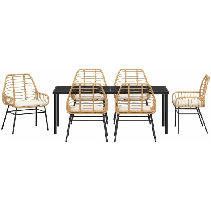 7-delat trädgårdsserveringsset med kuddar i brunt poly rattan vidaXL 200 x 80 x 73 cm – bild 6