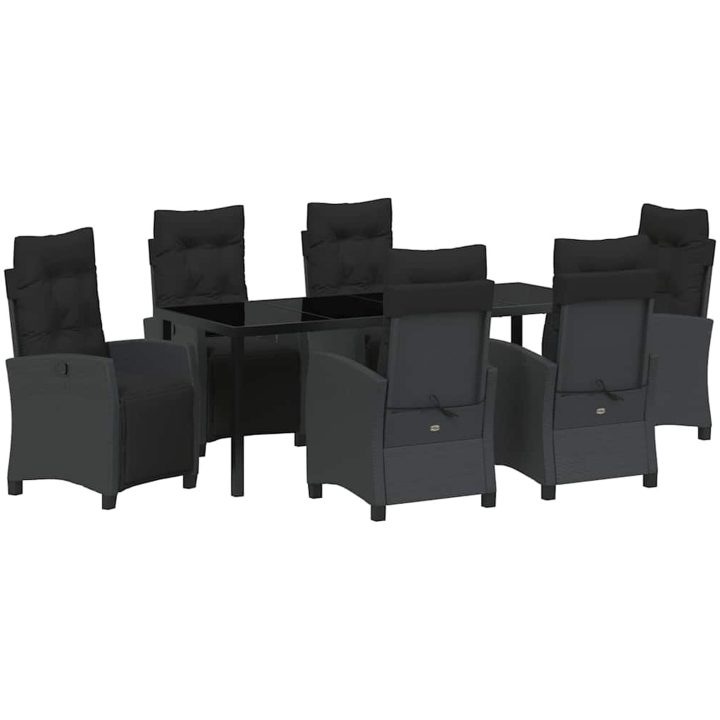 7-delat Trädgårdsserveringsset Svart Poly Rattan vidaXL 200 x 80 x 73 cm – bild 2