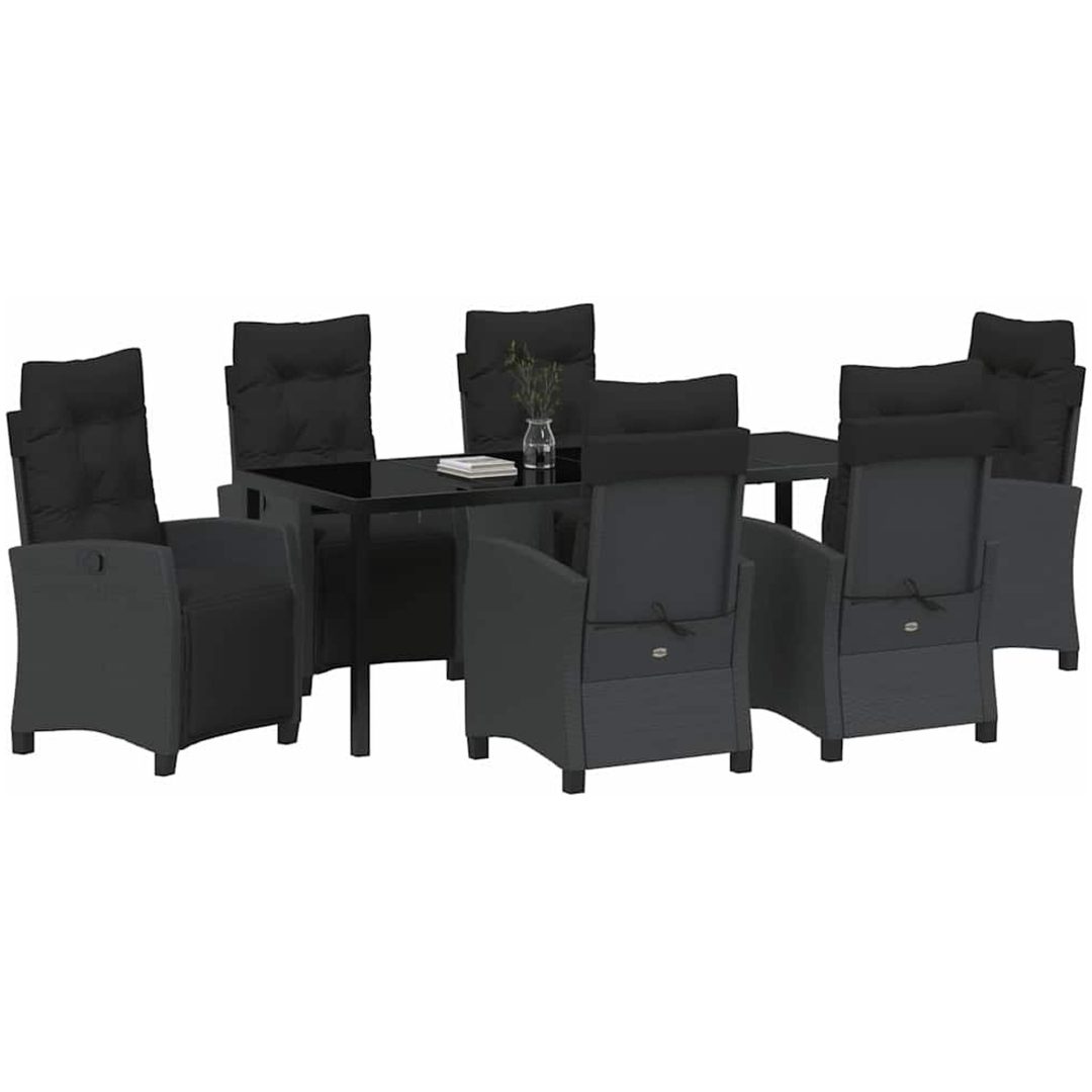 7-delat Trädgårdsserveringsset Svart Poly Rattan vidaXL 200 x 80 x 73 cm – bild 3
