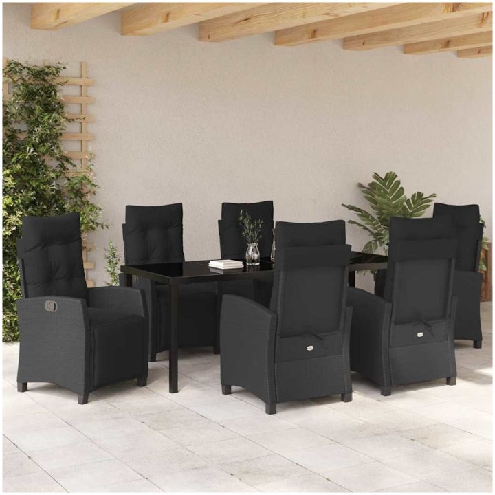 7-delat Trädgårdsserveringsset Svart Poly Rattan vidaXL 200 x 80 x 73 cm – bild 4