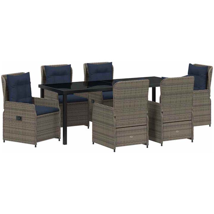 7-delat Trädgårdsset Grå Poly Rattan vidaXL 200 x 80 x 73 cm – bild 2
