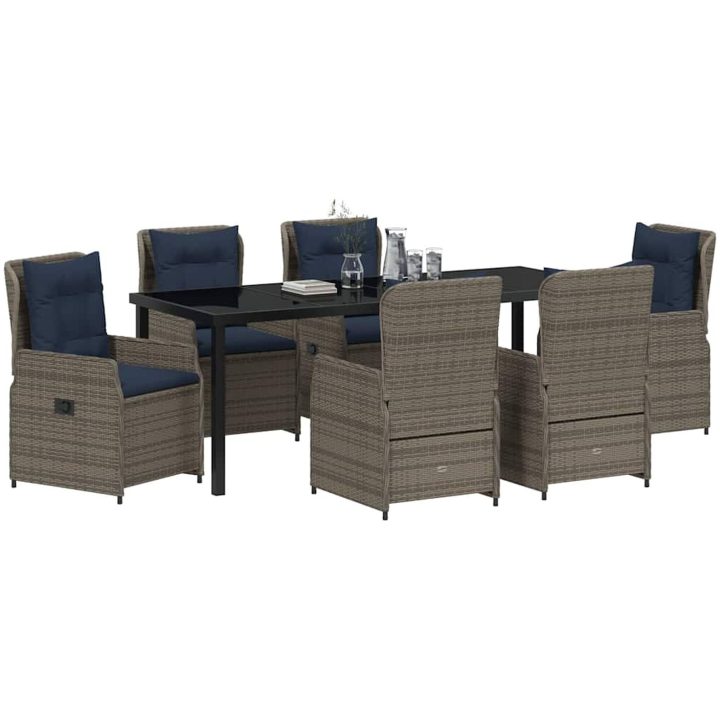 7-delat Trädgårdsset Grå Poly Rattan vidaXL 200 x 80 x 73 cm – bild 3