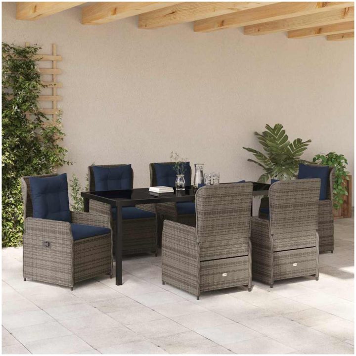 7-delat Trädgårdsset Grå Poly Rattan vidaXL 200 x 80 x 73 cm – bild 4