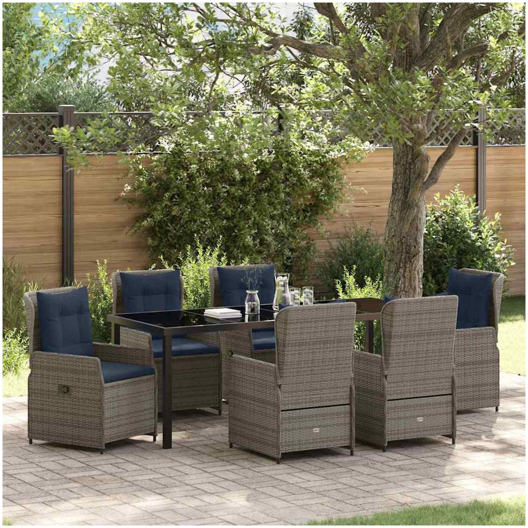 7-delat Trädgårdsset Grå Poly Rattan vidaXL 200 x 80 x 73 cm