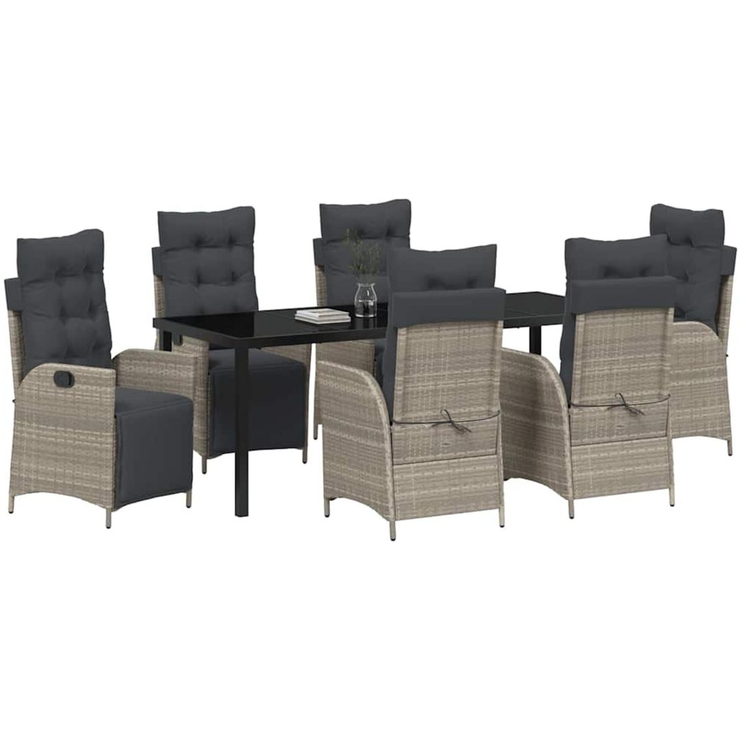 7-delat Trädgårdsset Ljusgrå Poly Rattan vidaXL 200 x 80 x 73 cm – bild 3